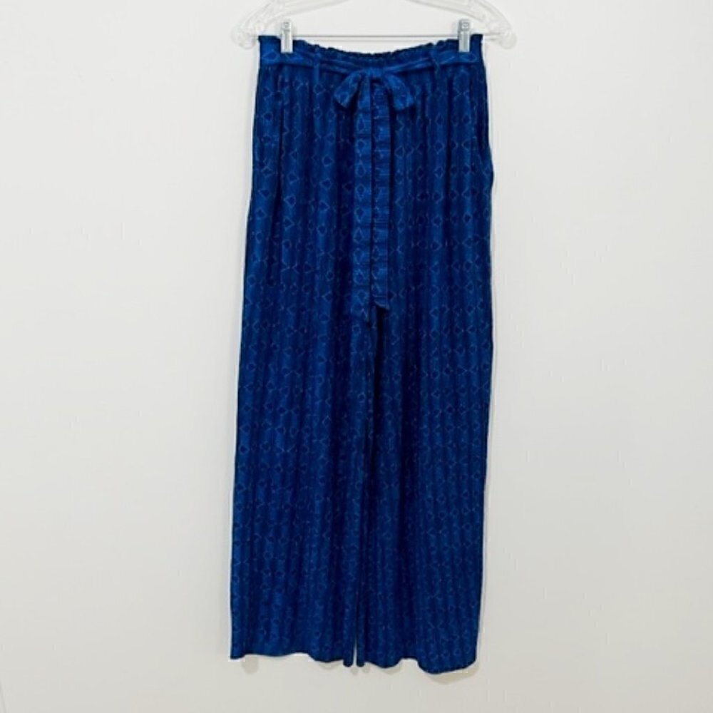 LULAROE Dianne Wide Leg Blue Crinkle Paperbag Pants